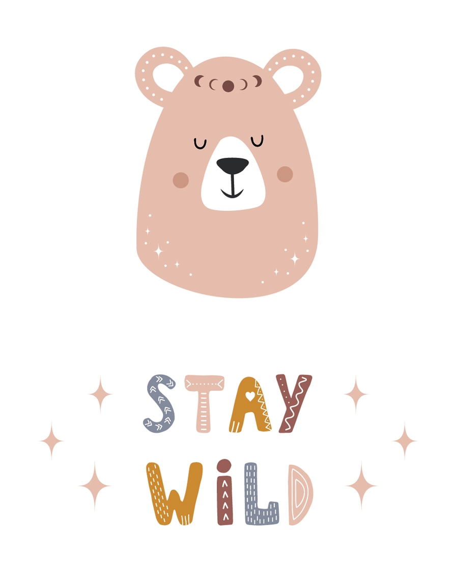 Bear illustration with stay wild text in soft tones