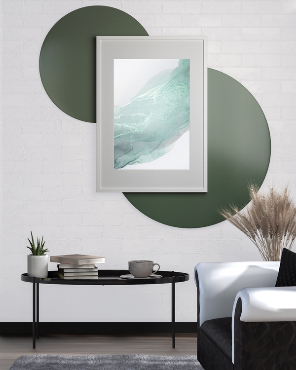 A poster of a Soft sea green abstract layers flowing on white