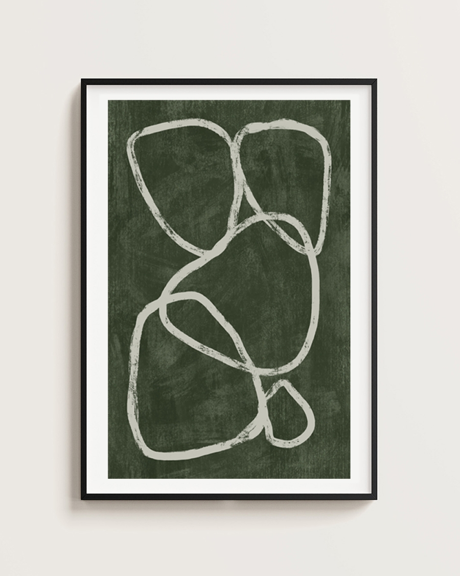 A poster of a Abstract white loops on textured dark green background
