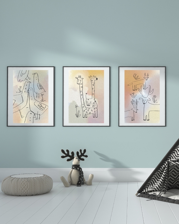 A poster of a Hand drawn deer illustration in soft nordic style