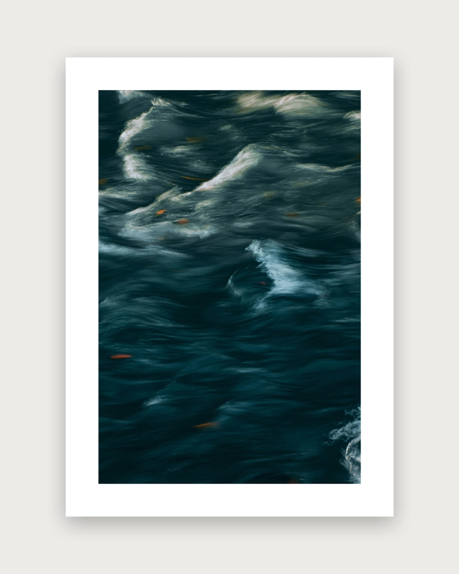 Teal Current poster with a white border, unframed on a light gray background