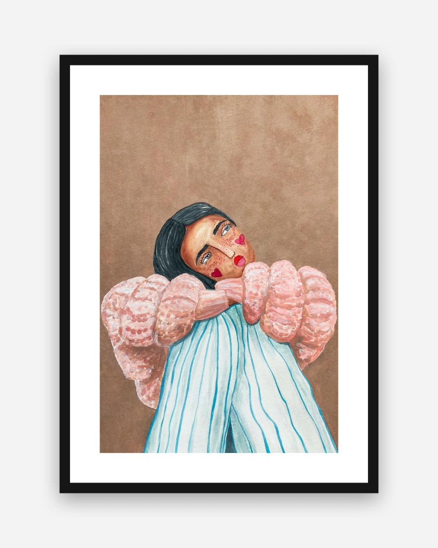Puff Sleeve Daydream poster with a white border in a black frame