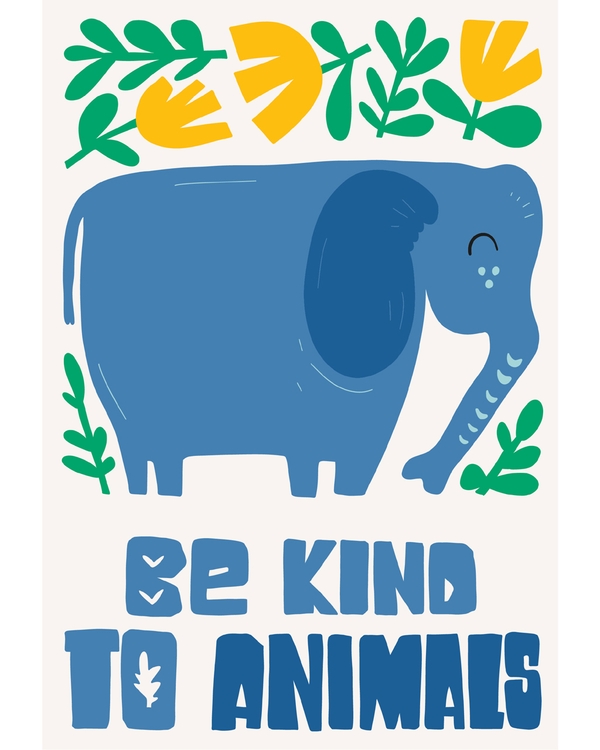 Blue elephant with flowers and kindness message