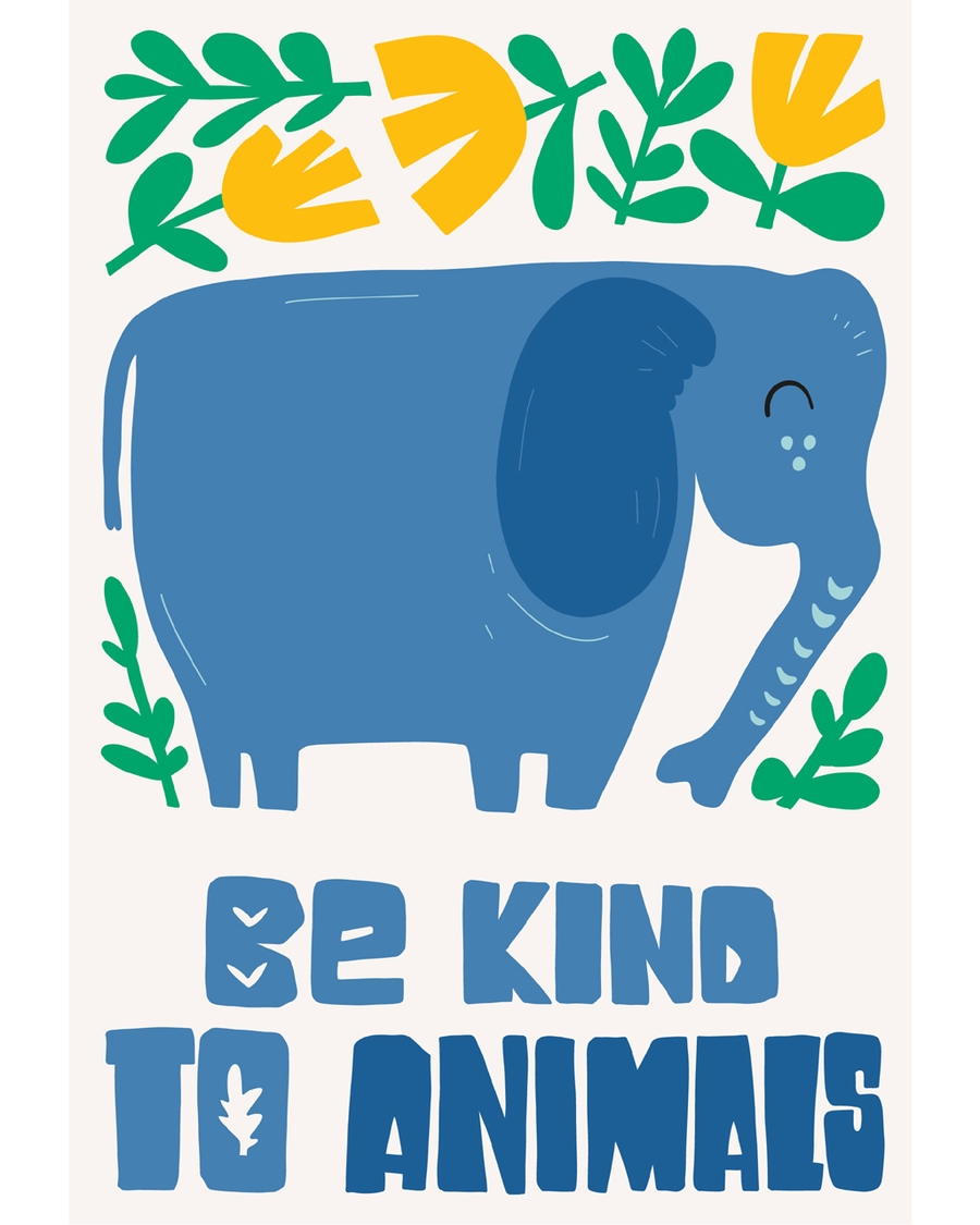 Blue elephant with flowers and kindness message