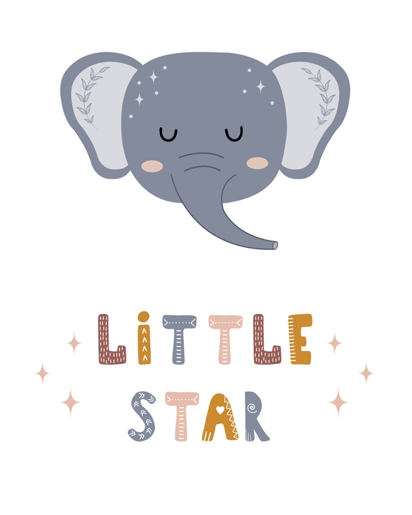 Sleeping elephant illustration with little star text
