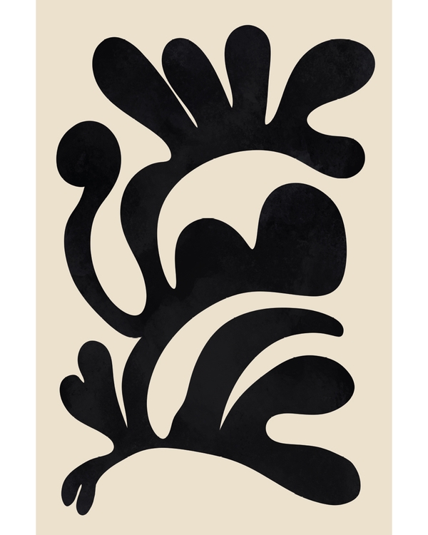 Black abstract shapes on soft beige background