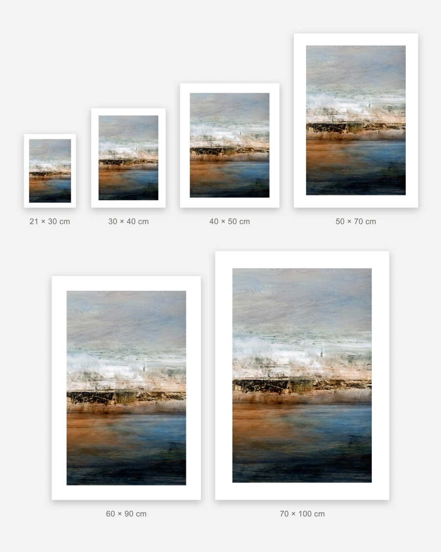 Copper Shore poster in 6 sizes, shown to scale: 21 × 30, 30 × 40, 40 × 50, 50 × 70, 60 × 90 and 70 × 100 cm