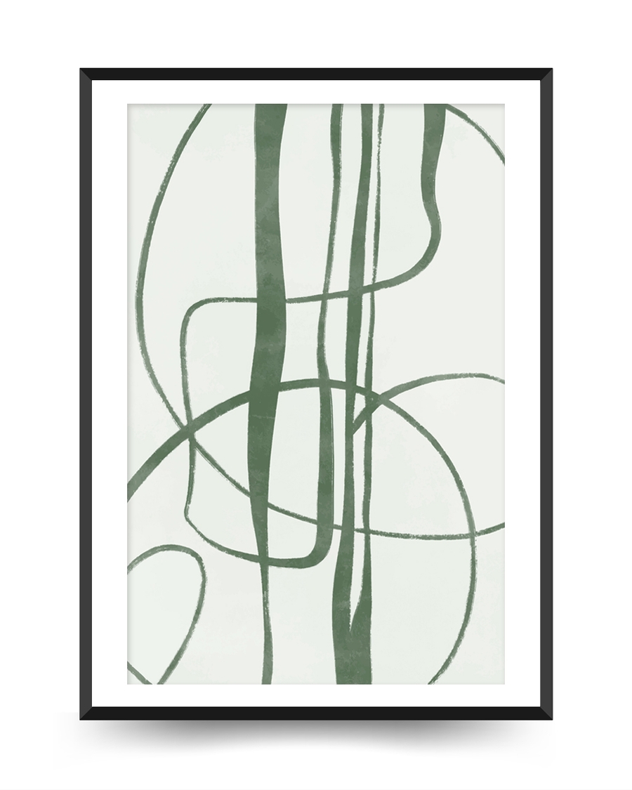 A poster of a Abstract sage green lines on soft white background