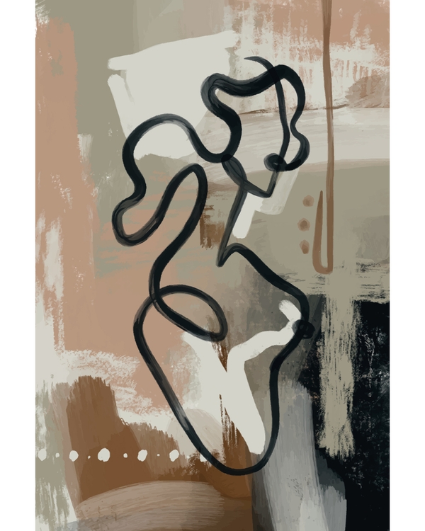Abstract black line art over earthy textured background
