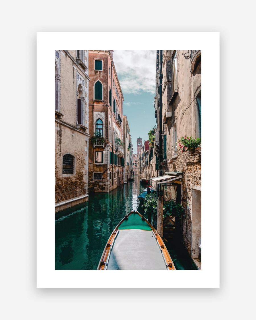 Venetian Waterway poster with a white border, unframed on a light gray background