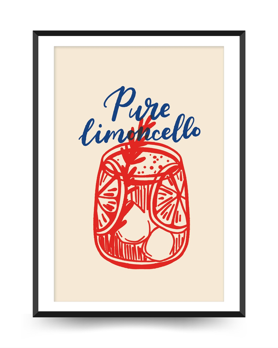 A poster of a Hand drawn limoncello glass with lemon slices