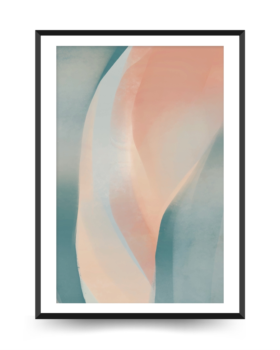 A poster of a Abstract soft shapes in peach and muted blue
