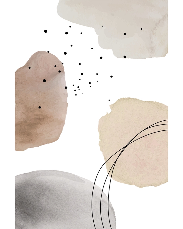 Abstract watercolor shapes with black lines and dots