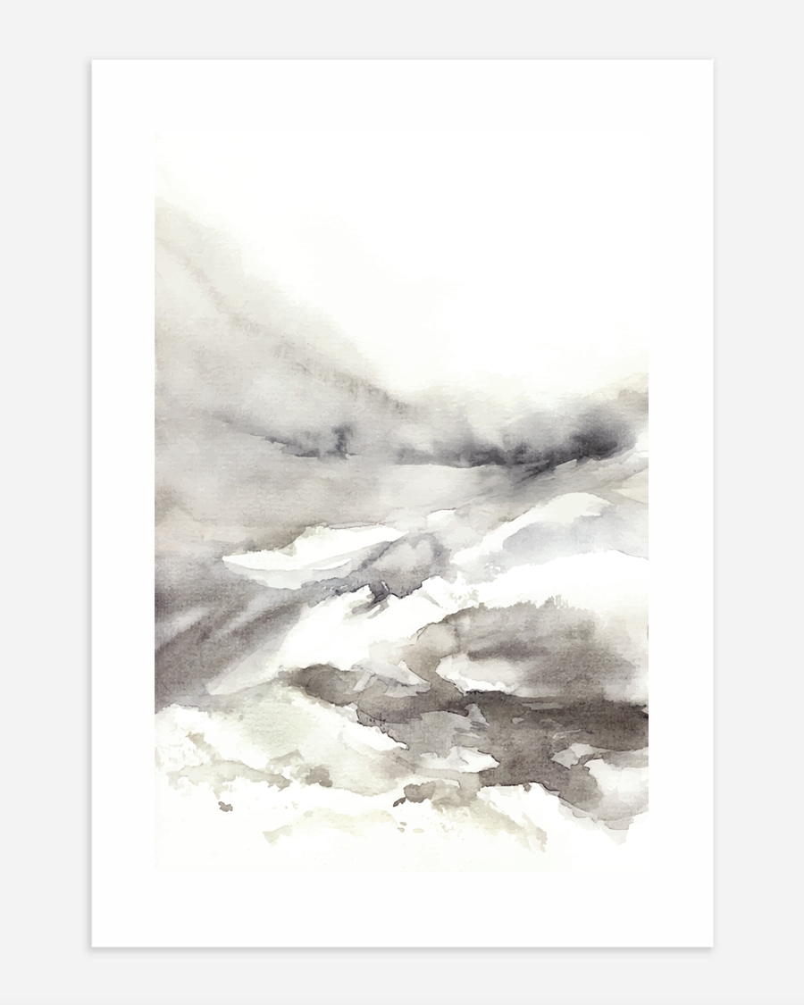 A poster of a Soft abstract watercolor in beige and gray tones