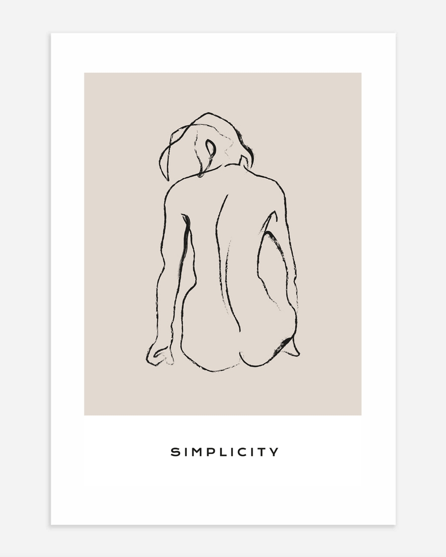 A poster of a Minimal line drawing of seated human figure
