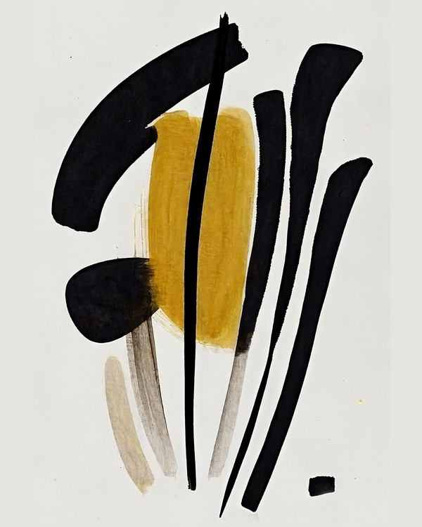 Abstract black strokes with golden central accent