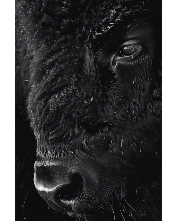 Black and white close-up of wild animal face