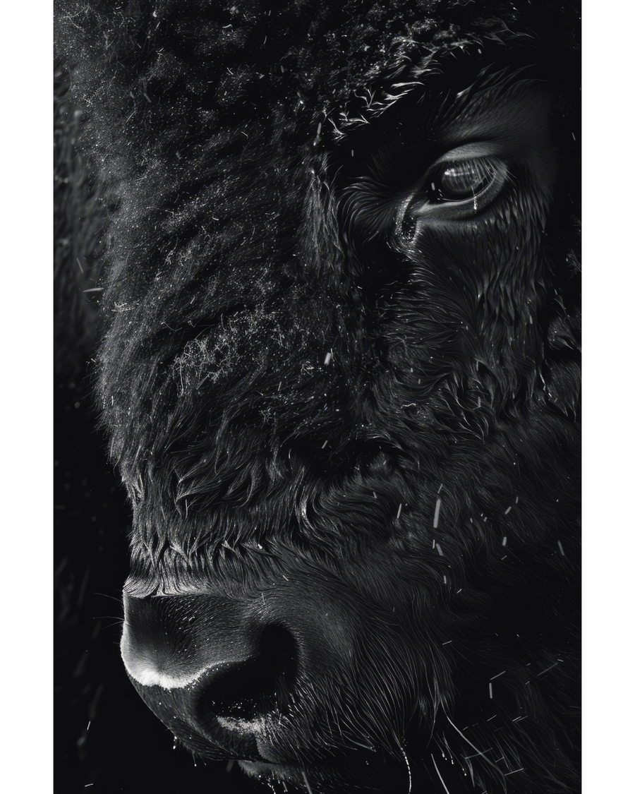 Black and white close-up of wild animal face