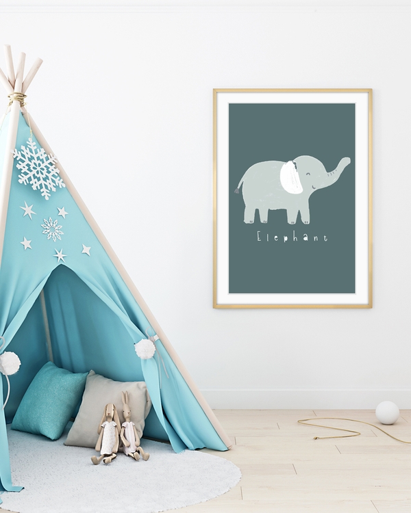 A poster of a Cute elephant illustration on soft green background