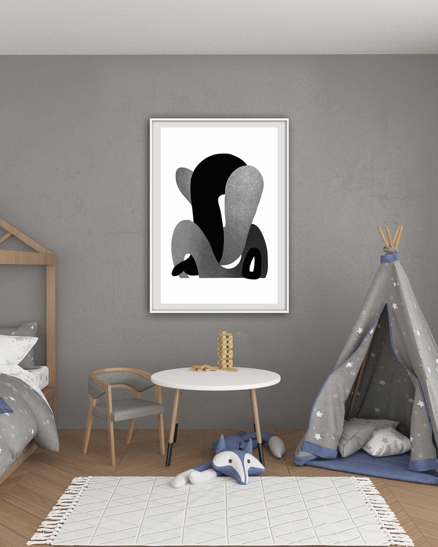 A poster of a abstract black and gray shapes for kids poster