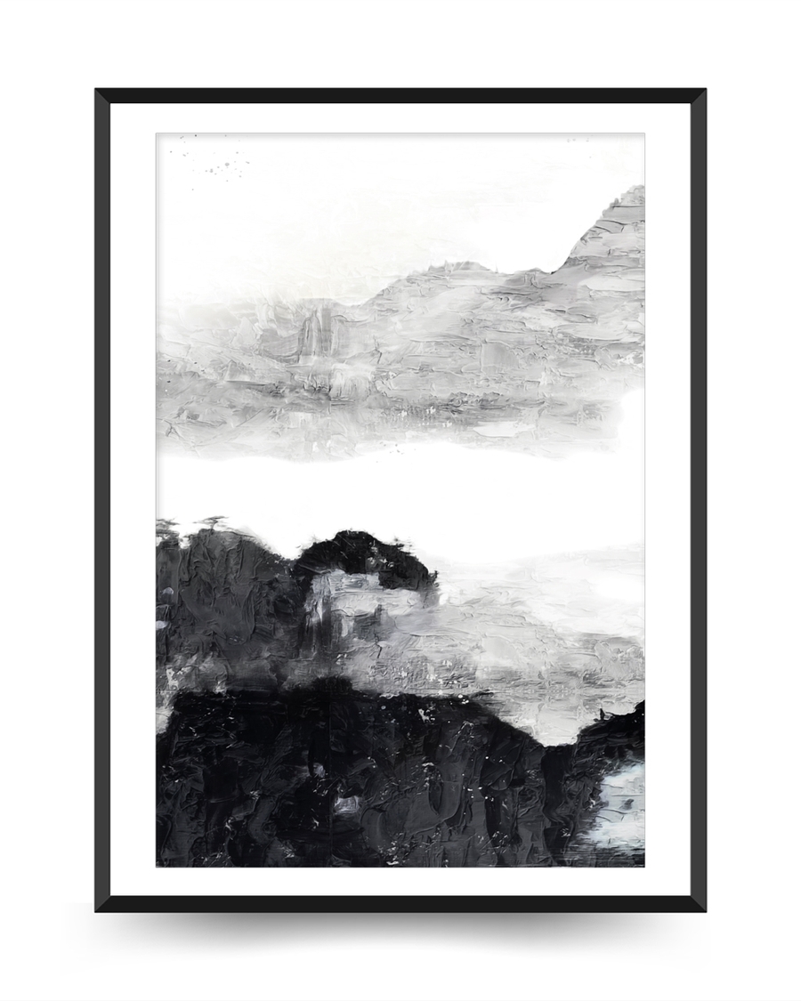 A poster of a Abstract mountain layers with dark and light contrast