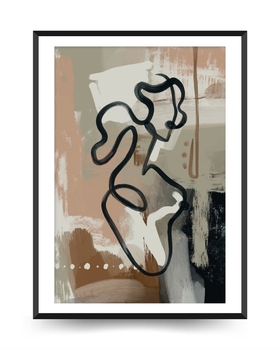 A poster of a Abstract black line art over earthy textured background