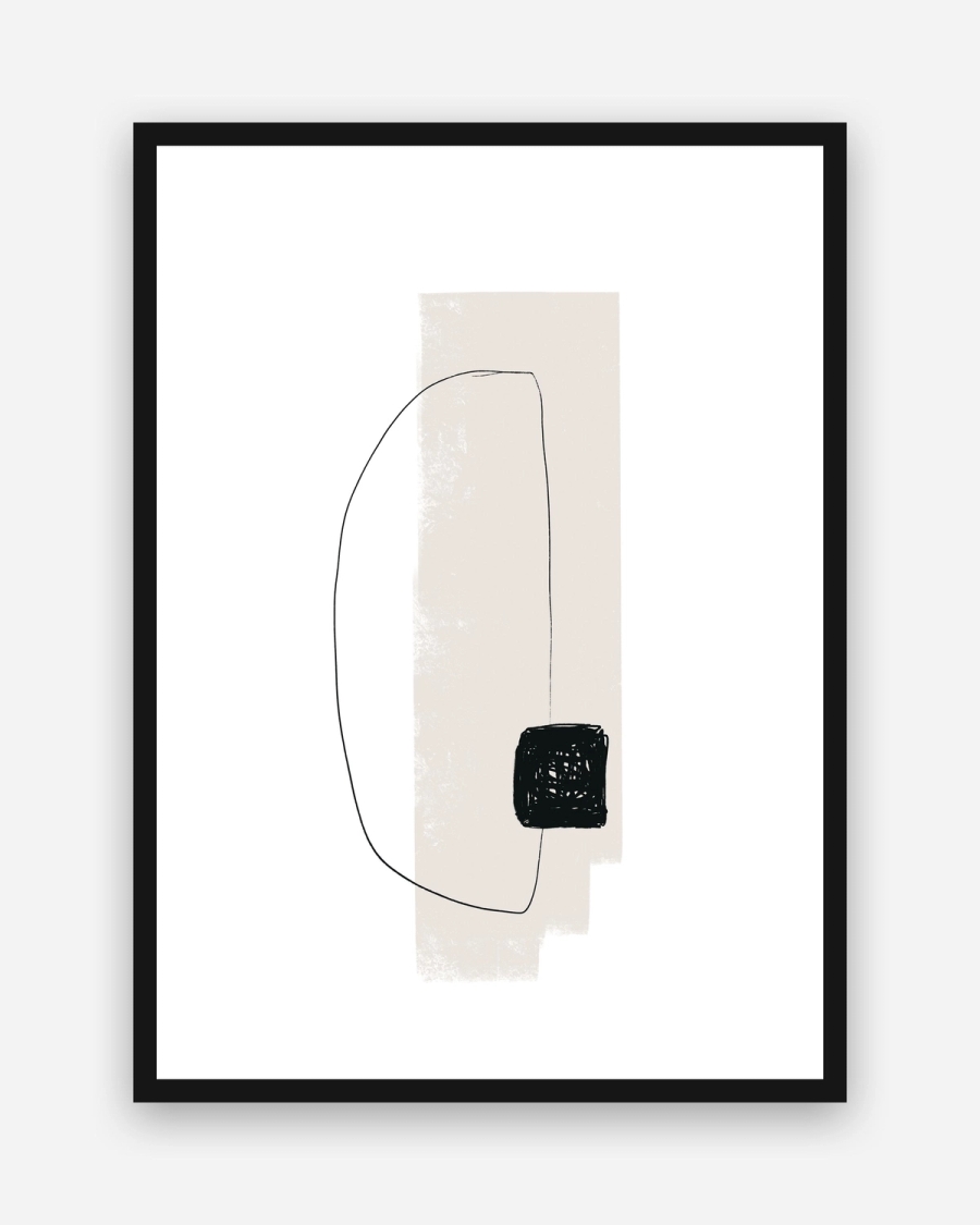 Scribbled Square poster with a white border in a black frame