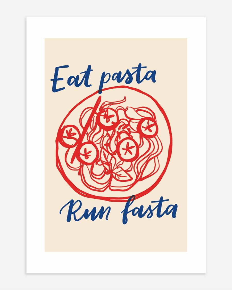 A poster of a Hand drawn pasta plate with playful pasta text