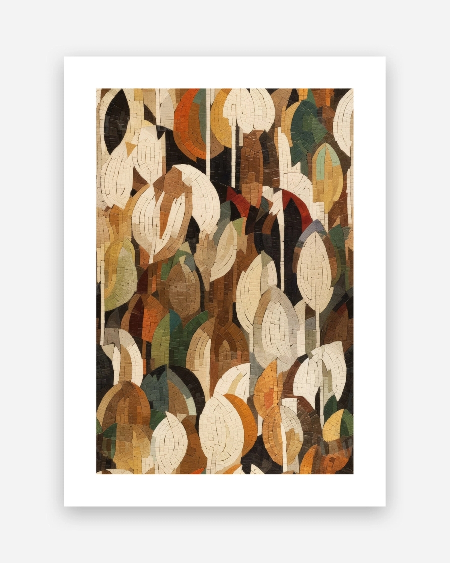 Mosaic Leaf Canopy poster with a white border, unframed on a light gray background