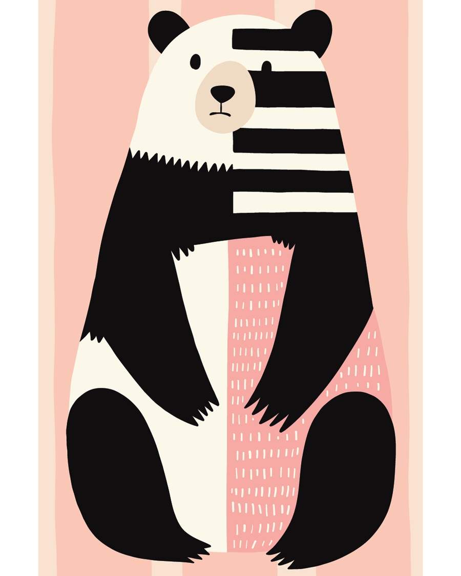 Bear illustration with stripes on soft pink background