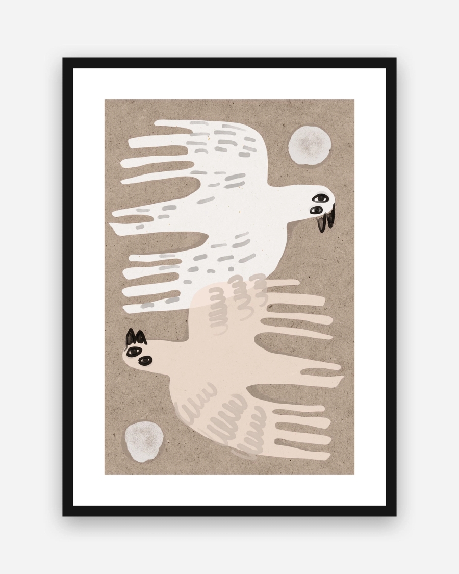 Pair in Flight poster with a white border in a black frame