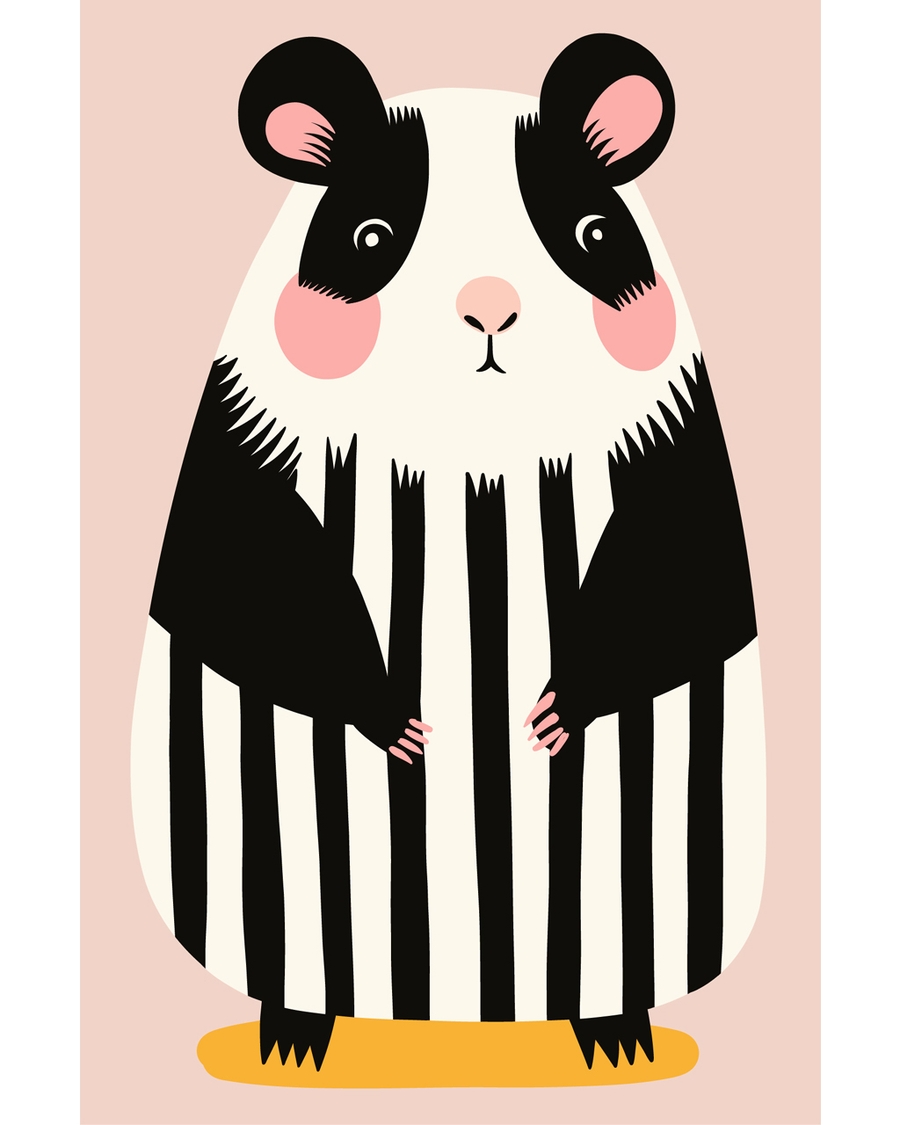 Striped black and white creature on pink background