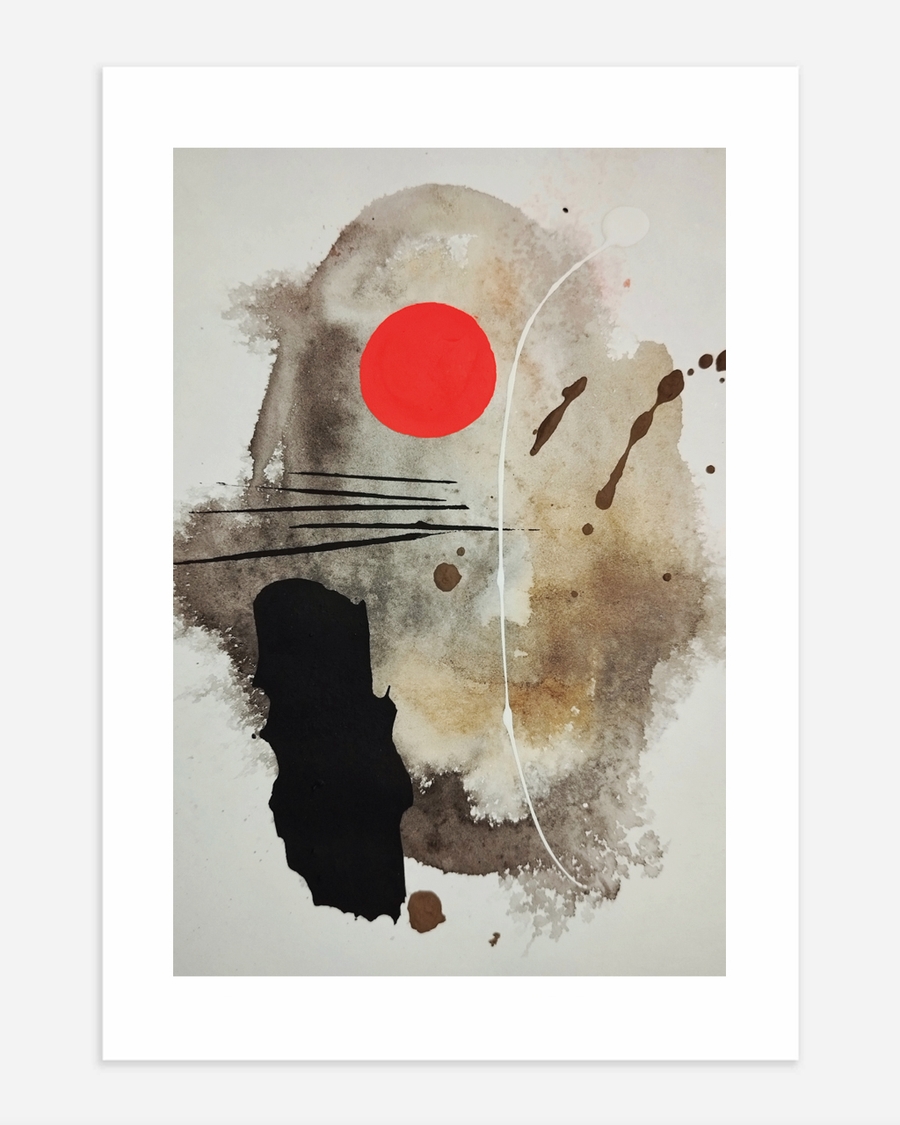 A poster of a Abstract japandi art with red sun and textures