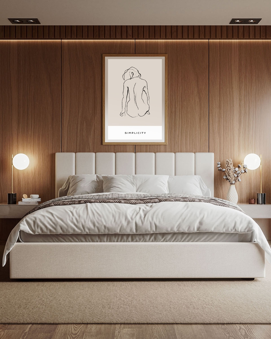 A poster of a Minimal line drawing of seated human figure