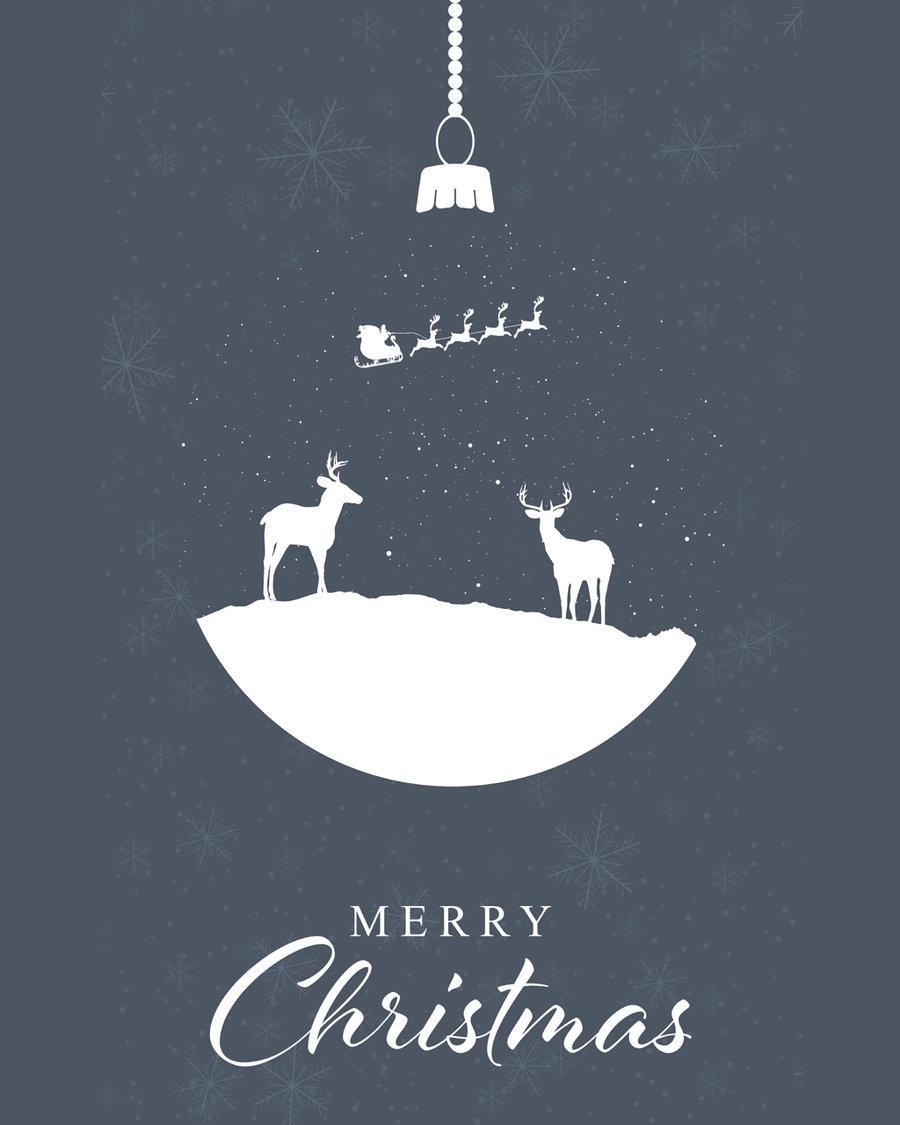 Minimalist Christmas poster with reindeer and ornament