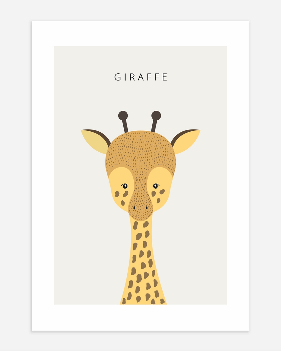 A poster of a Cute illustrated giraffe in soft warm colors