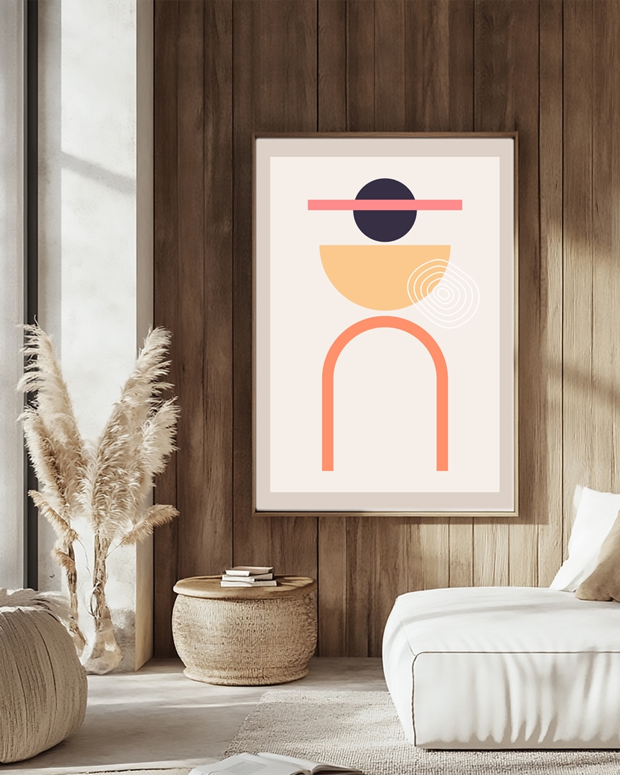 Abstract geometric poster with soft pastel shapes.