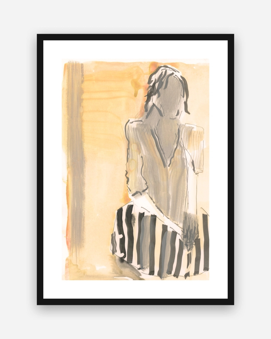 Woman in Warm Light poster with a white border in a black frame