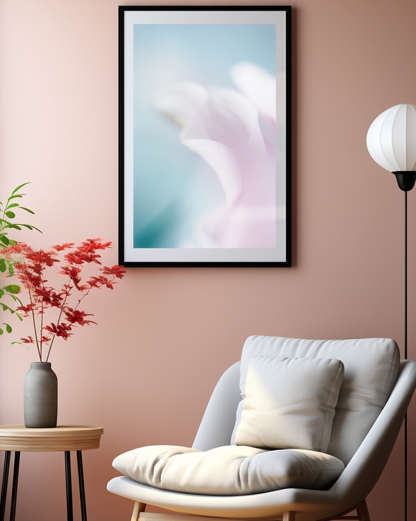 A poster of a Soft pastel flower petals in blue and pink