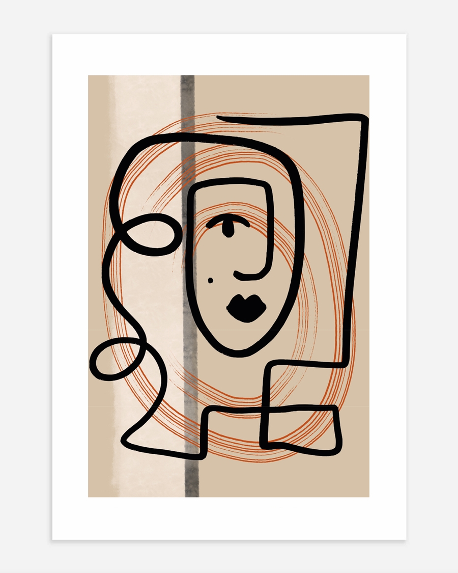 A poster of a Abstract line face with graphic shapes and tones