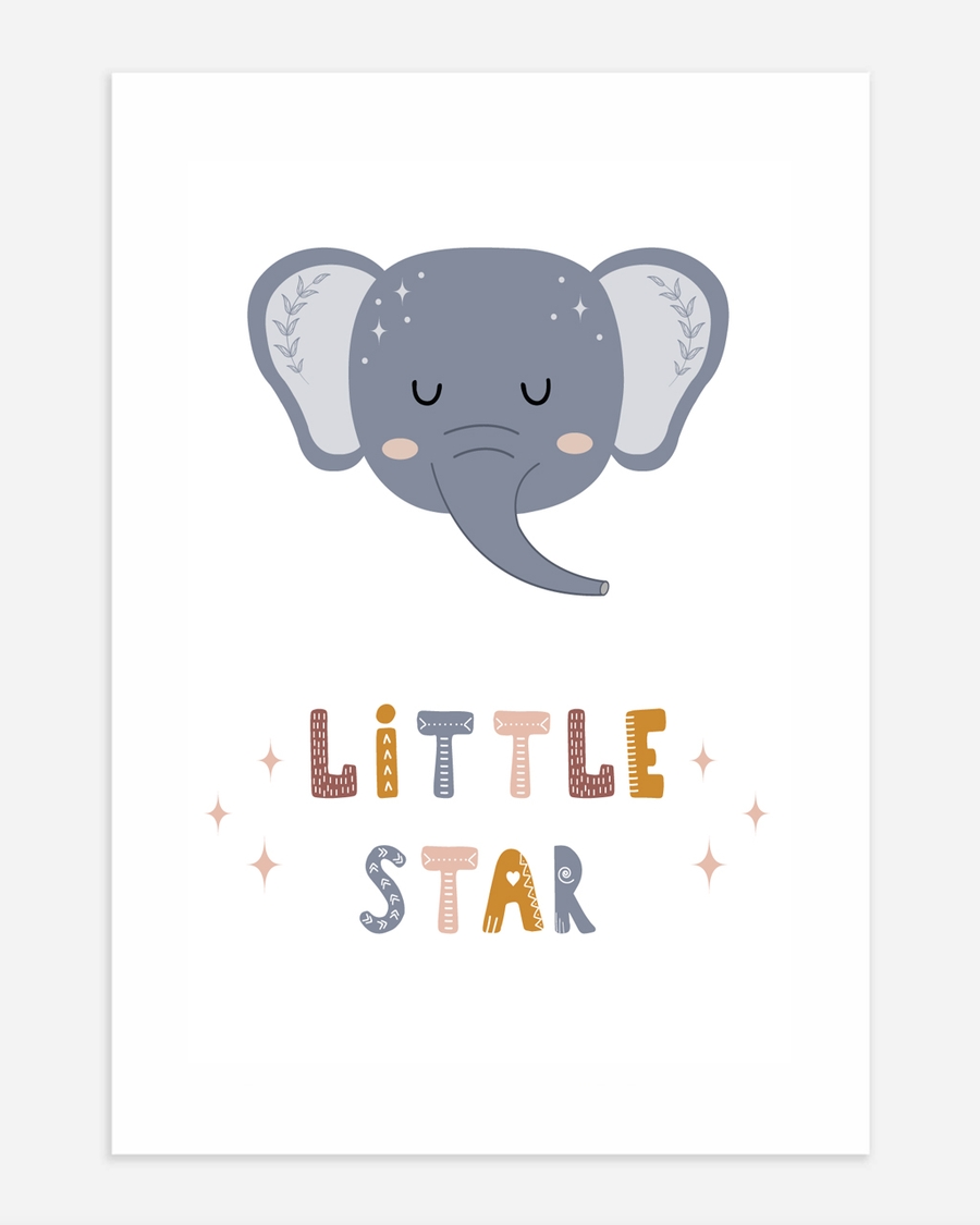 A poster of a Sleeping elephant illustration with little star text