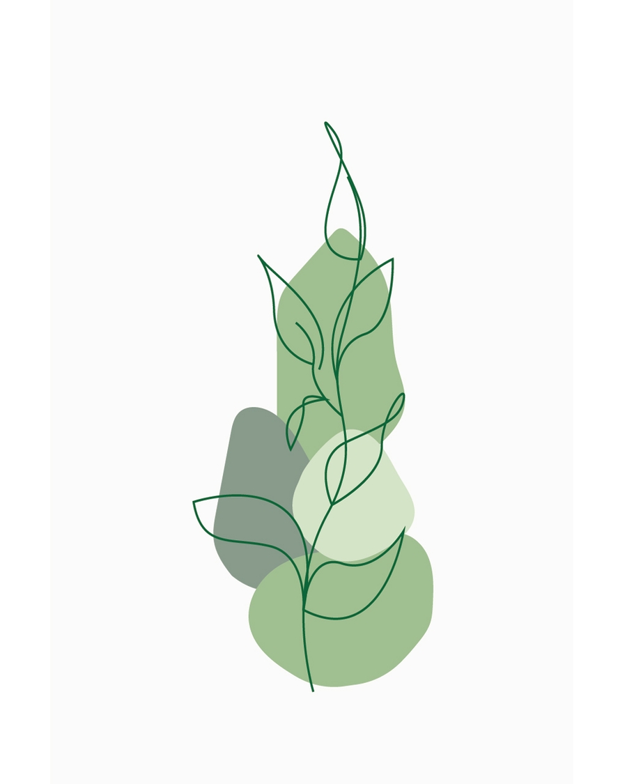 Minimal green line plant over soft abstract shapes