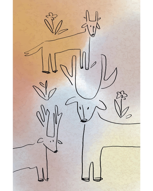 Hand drawn deer illustration in soft nordic style