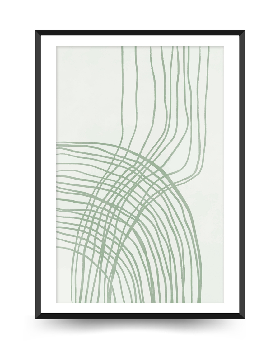 A poster of a Abstract sage green curved lines on white background