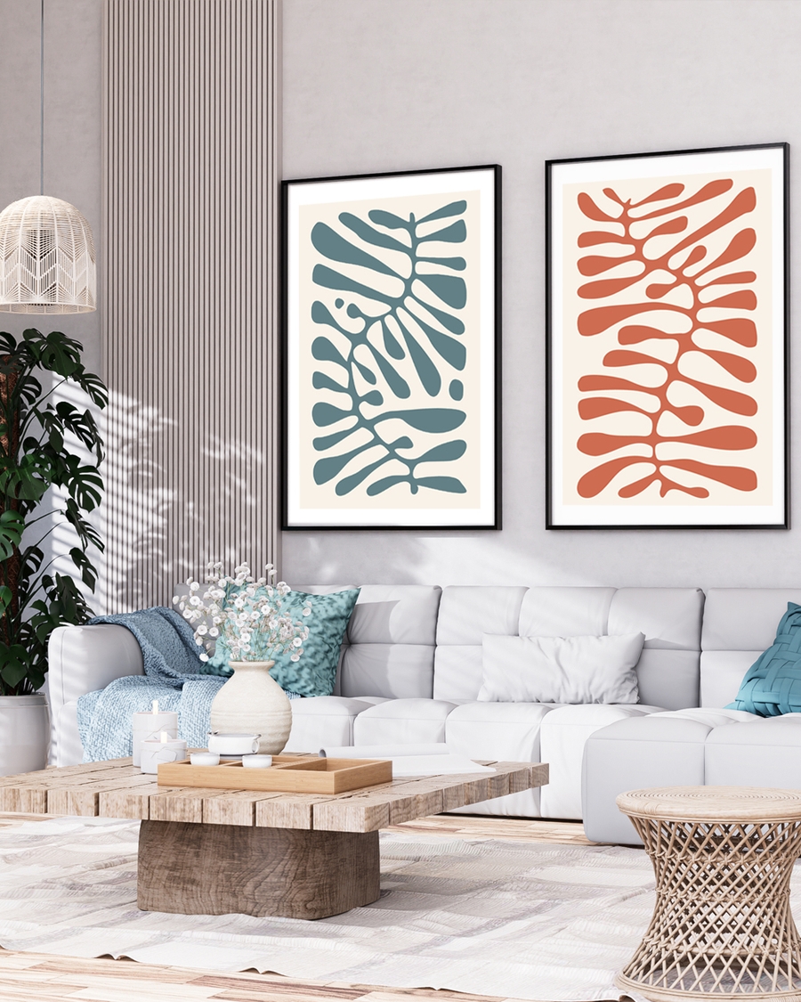 A poster of a terracotta organic shapes on beige background