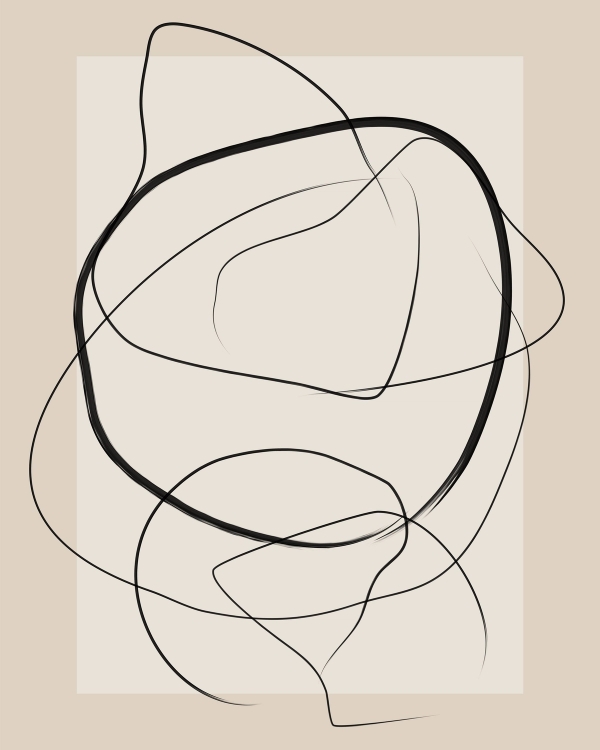 Abstract line drawing with looping black curves on a warm beige background