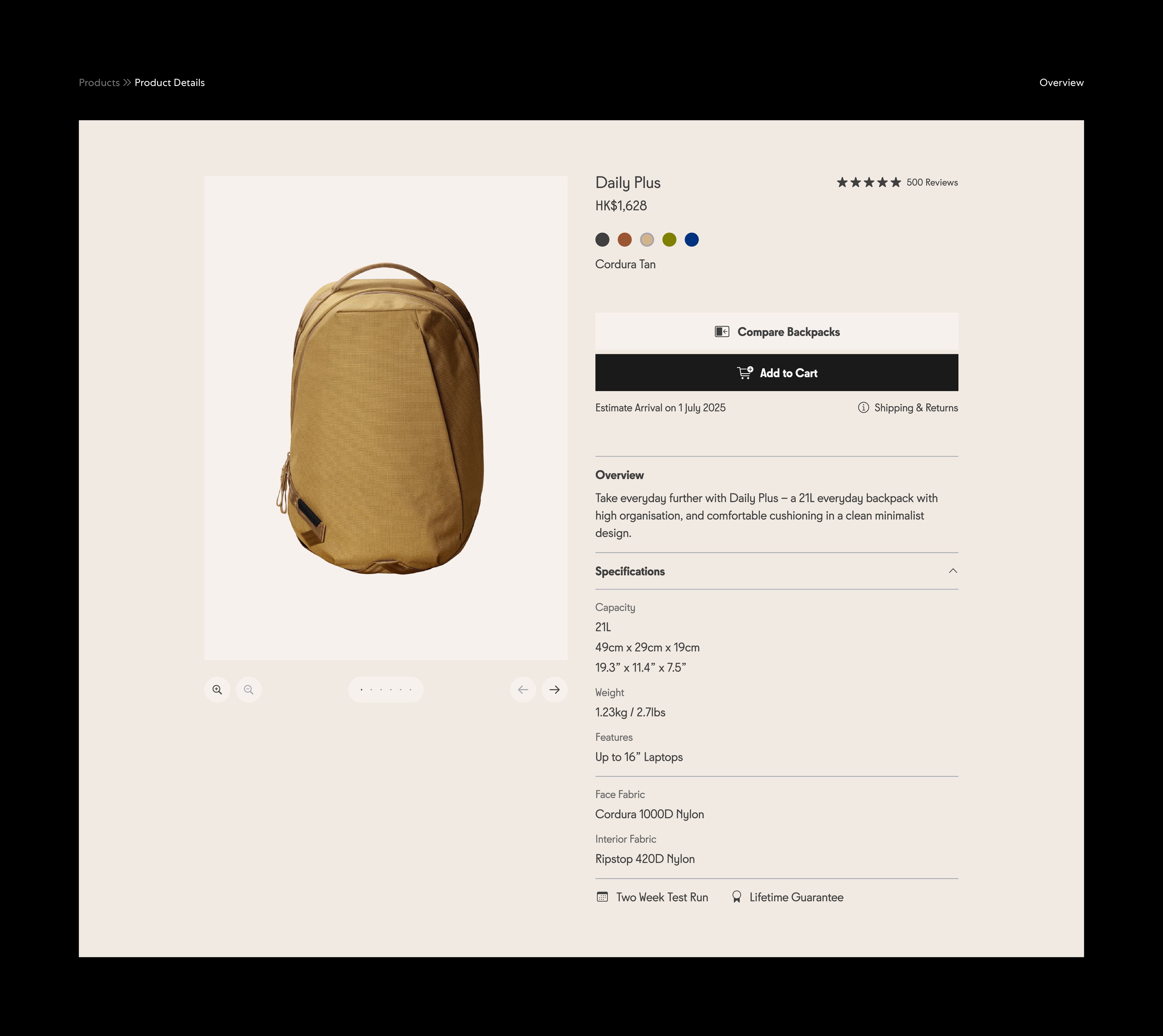 An image featuring Able Carry's product detail page design, feature product details such as an overview and specifications.