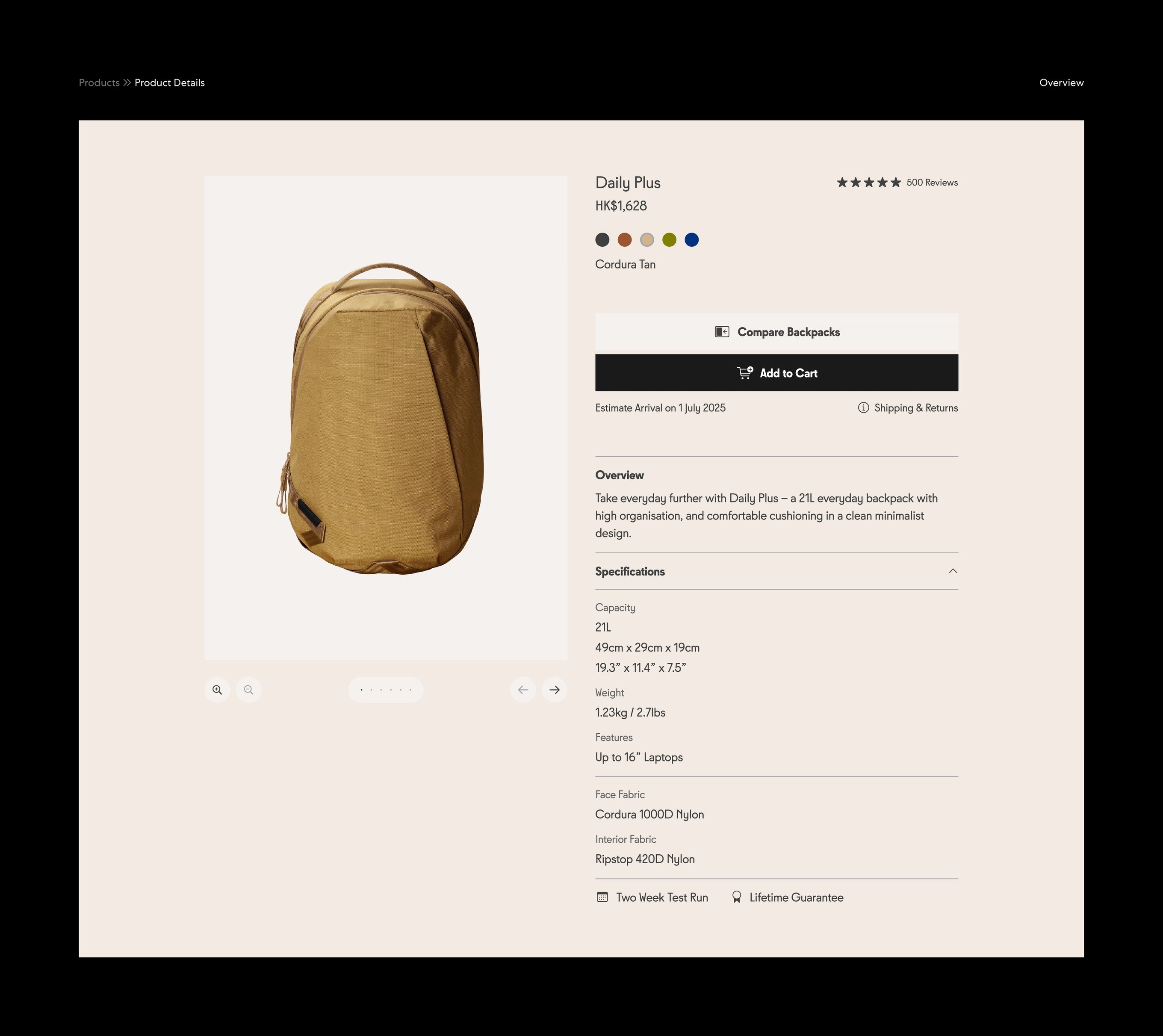 An image featuring Able Carry's product detail page design, feature product details such as an overview and specifications.