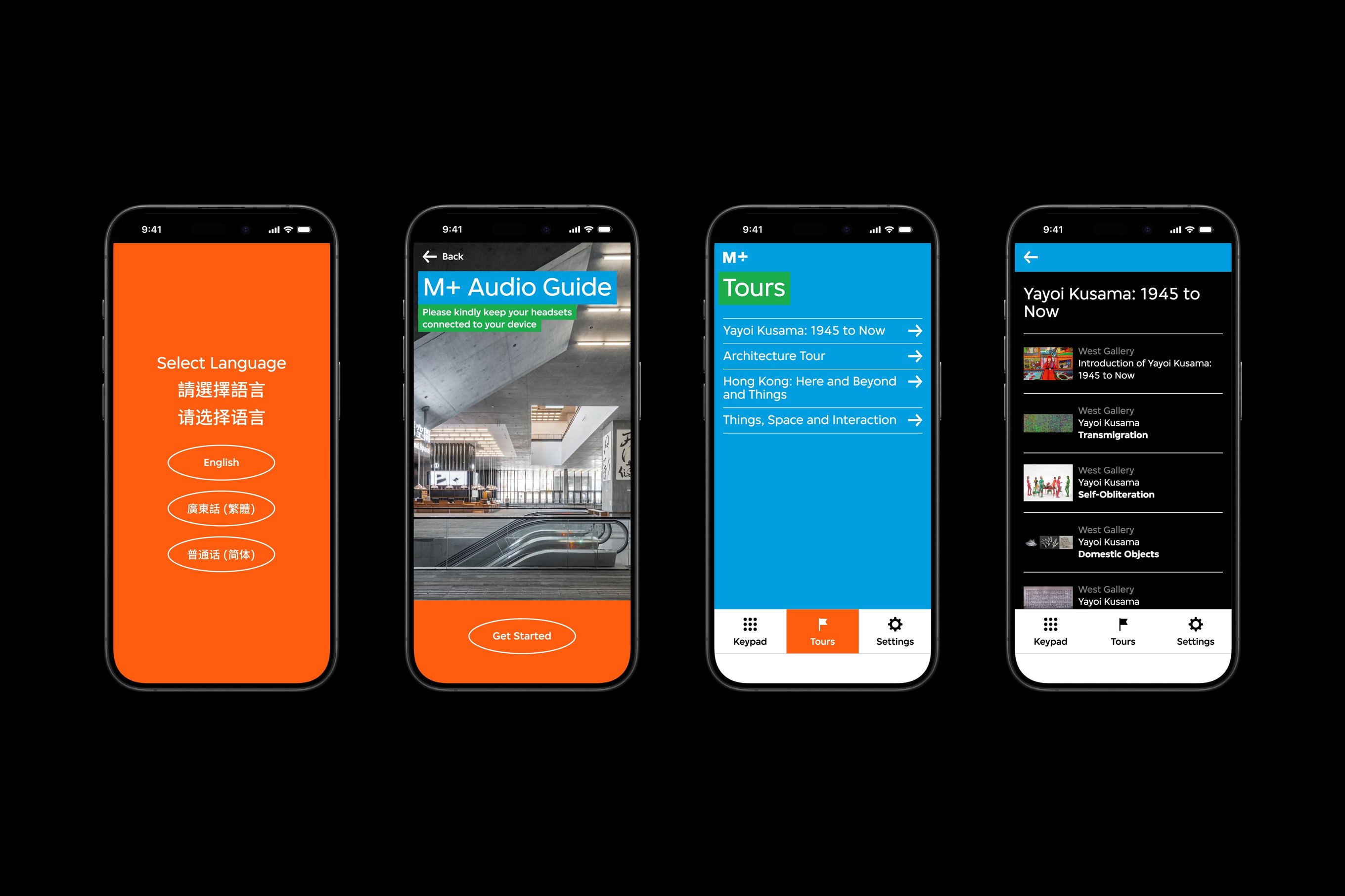 An overview of the M+ audio guide interface.