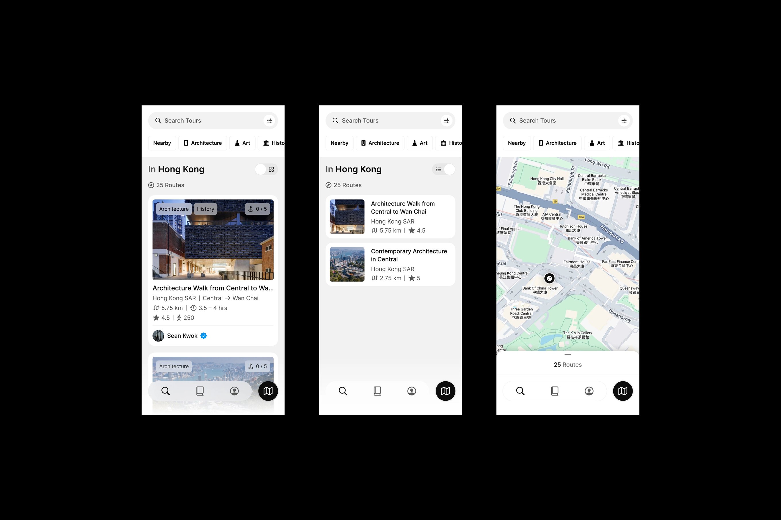 Three designs featuring the Many Road app's dashboard page.